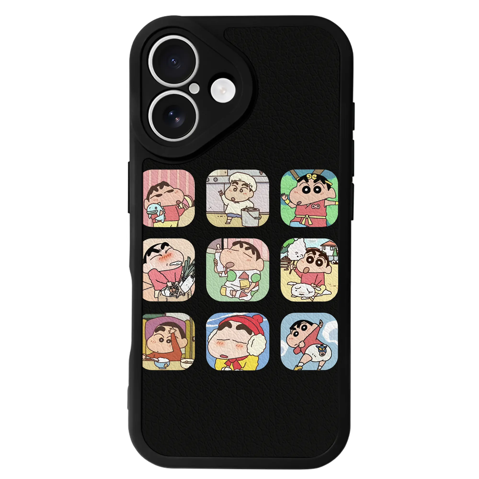 クレヨンしんちゃん グッズ 野原 しんのすけ - IPhone 16シリーズ対応 ・ シリコンスマホケース ・ レザー調 ・ 高精度フィット ・ 耐衝撃 ・ ワイヤレス充電対応 ・ 精密カット